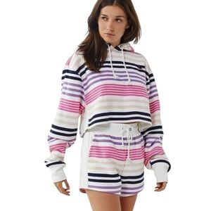 CHAMPION Urban Outffitters Reverse Weave Striped Cropped Hoodie Size S